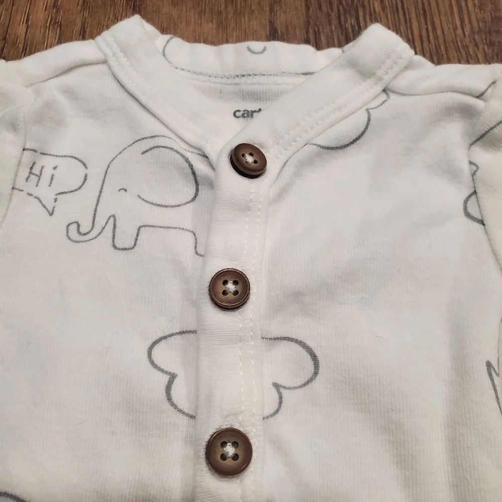 Carters Sleep Sack Sleeper Cotton Gown White Clouds Elephant Gender Neutral 0-3M